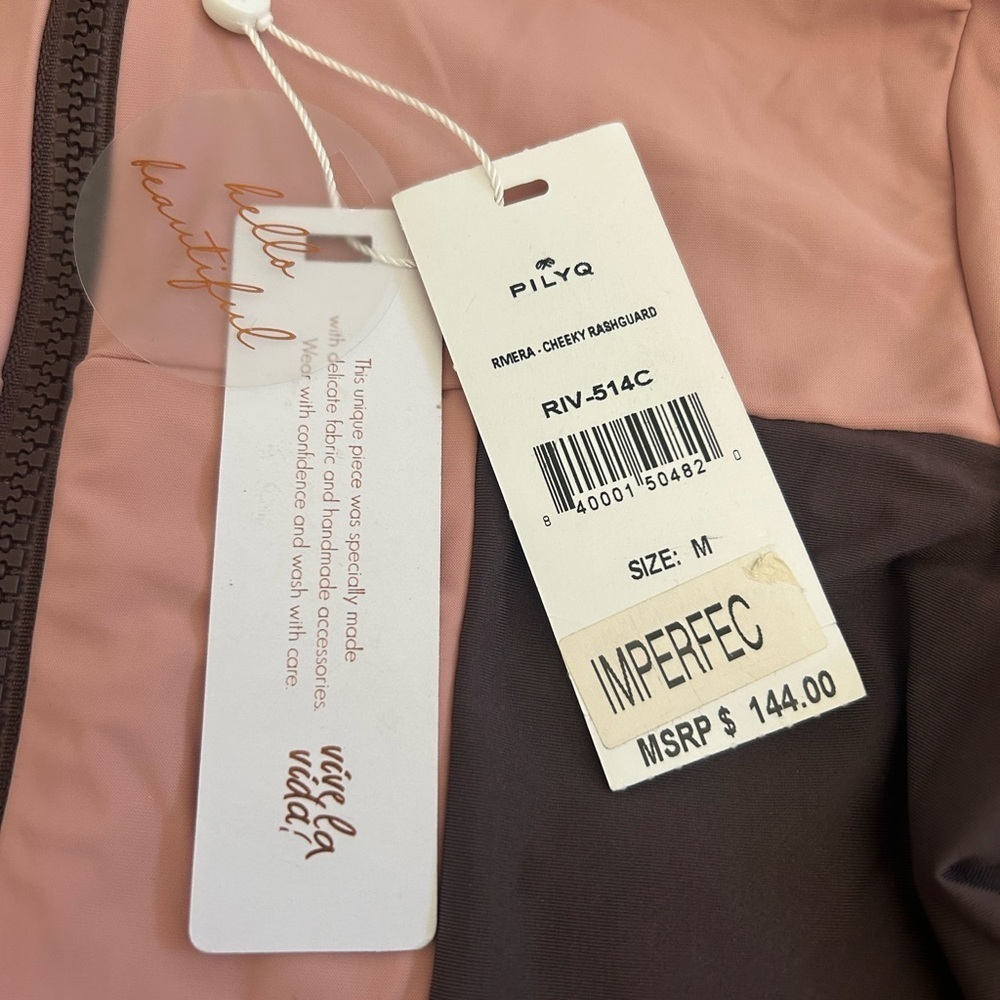 NWT PILYQ Pink and Brown Long Sleeve Bodysuit Size Medium - Picture 4 of 10